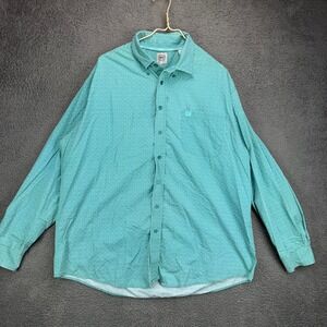 Cinch Mens XL Button Down Shirt Teal Green Geometric Print Long Sleeve Cotton